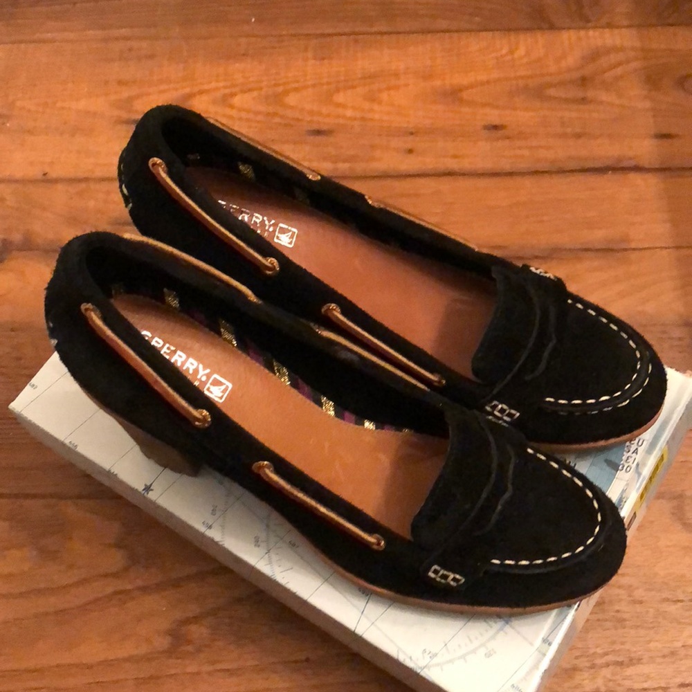 Sperry brushed leather penny loafer heels